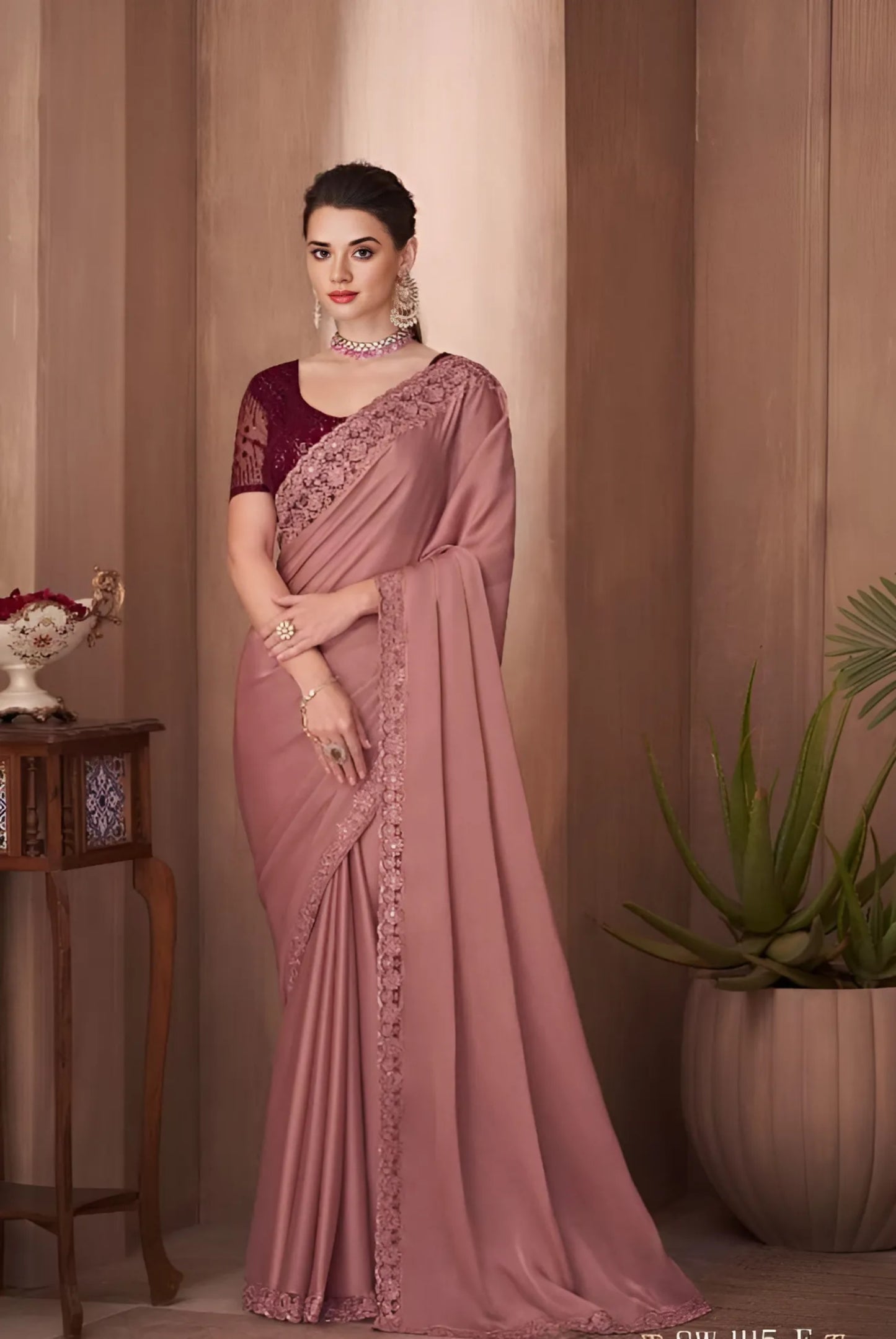 EKKTARA Saree For Women Blush Red Colour Designer Party Wear Saree With Unstitched Blouse