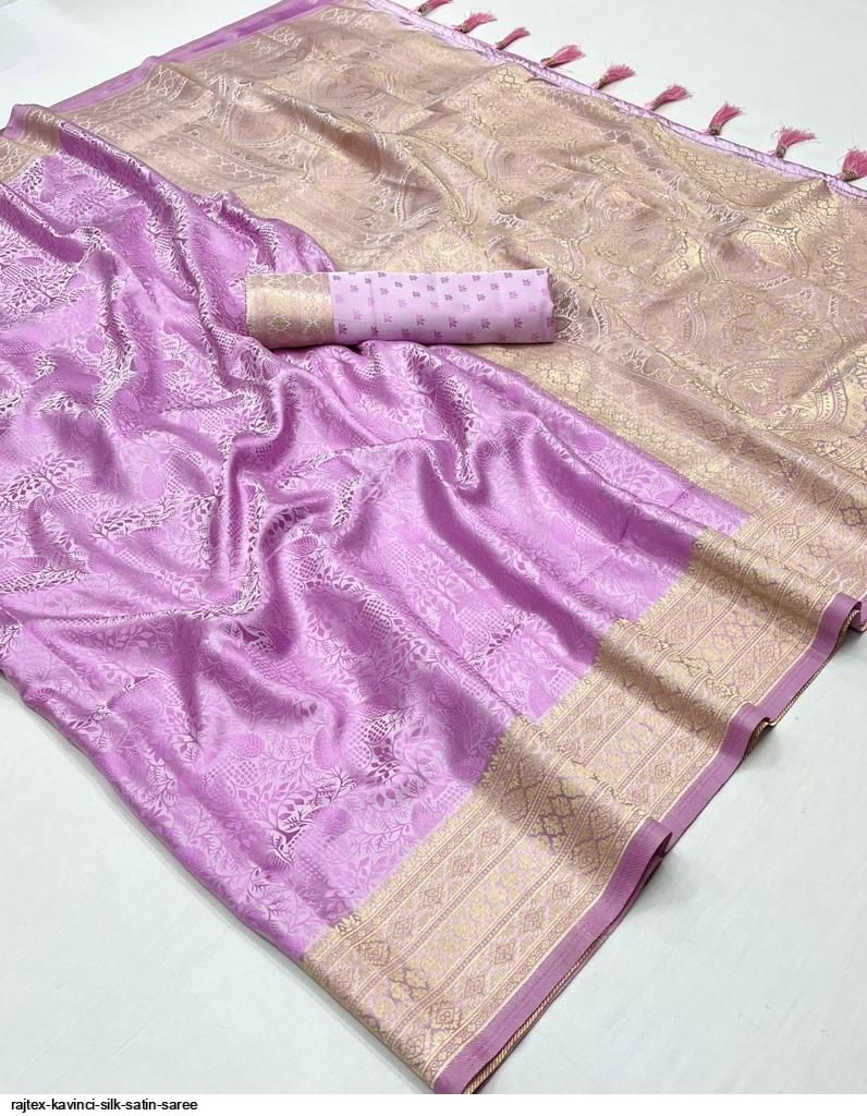 EKKTARA Saree For Women Lavender Colour Silk Handloom Weaving Saree With Unstitched Blouse