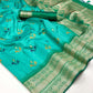 EKKTARA Saree For Women Turquoise Colour Silk Handloom Weaving Saree With Unstitched Blouse