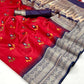 EKKTARA Saree For Women Red Colour Silk Handloom Weaving Saree With Unstitched Blouse