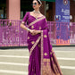 EKKTARA Saree For Women Purple Colour Pure Satin Handwoven Zari Weaving Saree With Unstitched Blouse