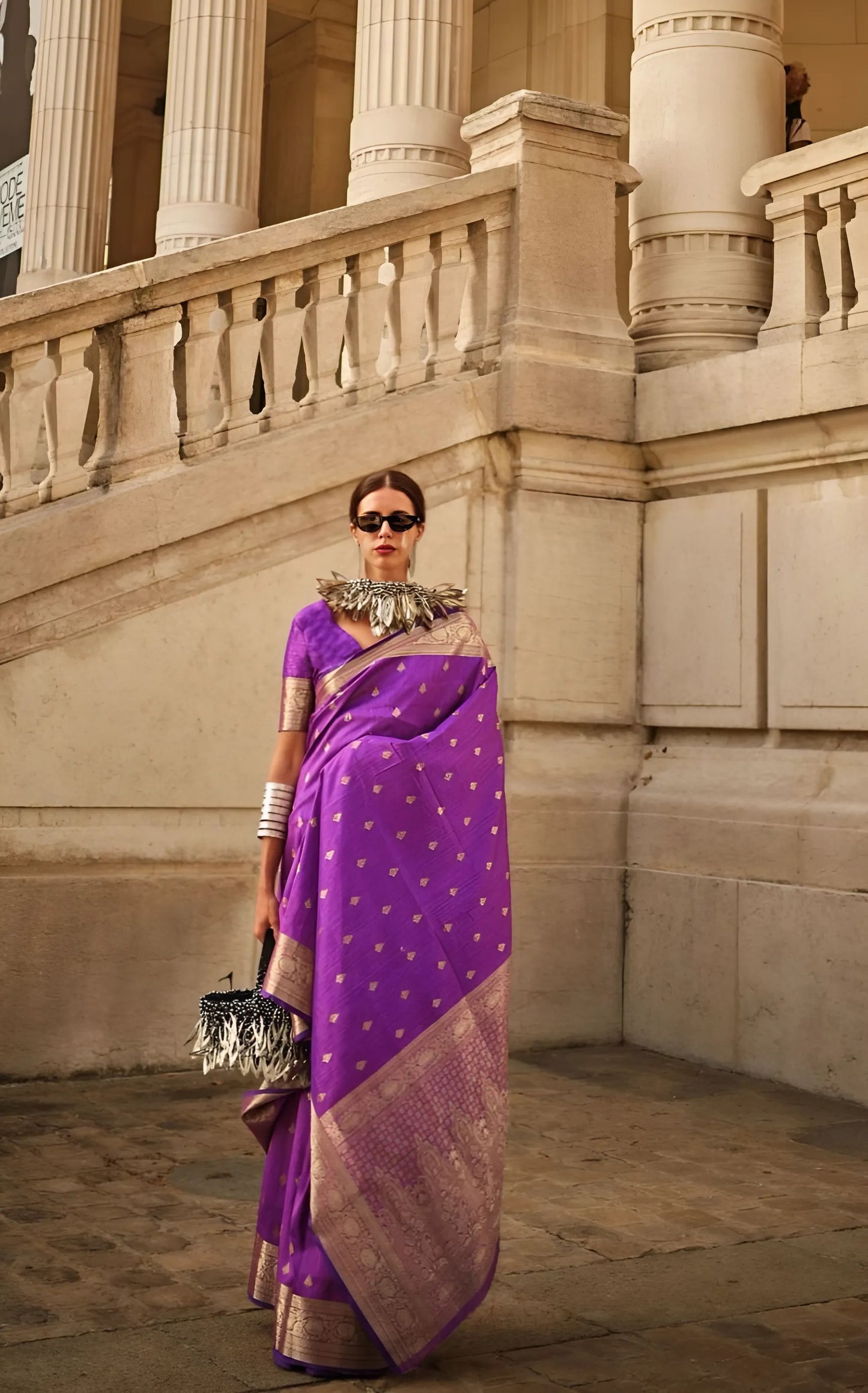 EKKTARA Saree For Women Purple Colour Handloom Weaving Silk Saree With Unstitched Blouse