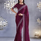 EKKTARA Saree For Women Burgundy Colour Partywear Satin Silk Zarkan Work Saree With Unstitched Blouse