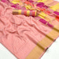 EKKTARA Saree For Women Peach Colour Silk Handloom Weaving Saree With Unstitched Blouse