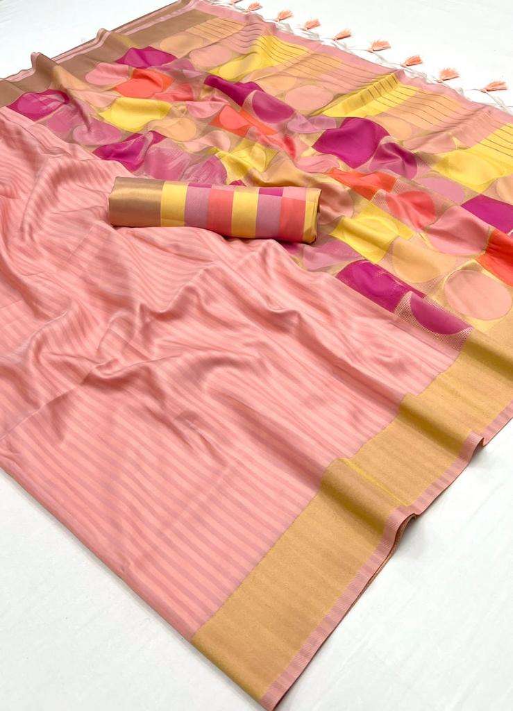 EKKTARA Saree For Women Peach Colour Silk Handloom Weaving Saree With Unstitched Blouse