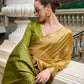 EKKTARA Saree For Women Golden Green Colour Pure Tissue Saree With Designer Pallu And Unstitched Blouse