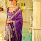 EKKTARA Saree For Women Purple Colour Pure Satin Handwoven Saree With Zari Weaving And Unstitched Blouse