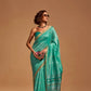 EKKTARA Saree For Women  Turquoise Colour Handloom Weaving Silk Saree With Unstitched Blouse