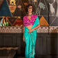 EKKTARA Saree For Women Turquoise Colour Party Wear Designer Handloom Weaving Saree With Unstitched Blouse