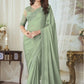 EKKTARA Saree For Women Pista Green Colour Designer Party Wear Saree With Unstitched Blouse