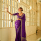 EKKTARA Saree For Women Purple Colour Pure Satin Handwoven Saree With Zari Weaving And Unstitched Blouse