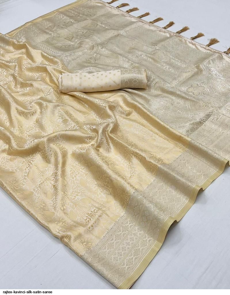 EKKTARA Saree For Women Beige Golden Colour Silk Handloom Weaving Saree With Unstitched Blouse