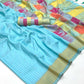EKKTARA Saree For Women Turquoise Colour Silk Handloom Weaving Saree With Unstitched Blouse