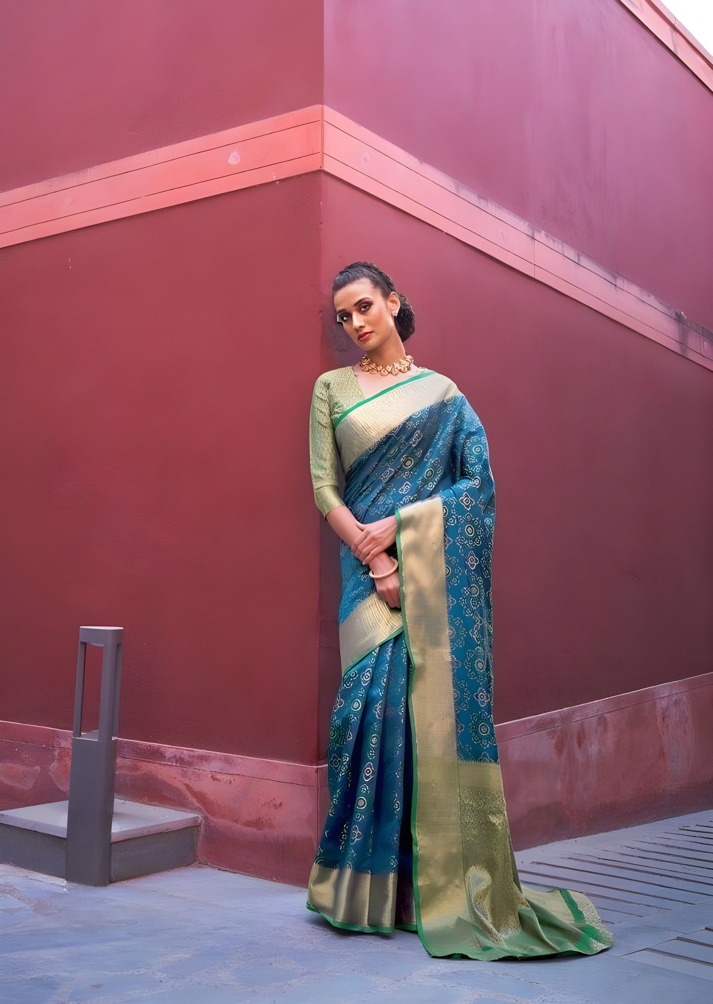 EKKTARA Saree For Women Steel Blue Patola Silk Saree