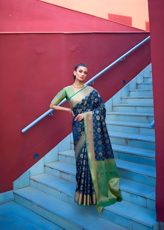 EKKTARA Saree For Women Yale Blue Patola Silk Saree