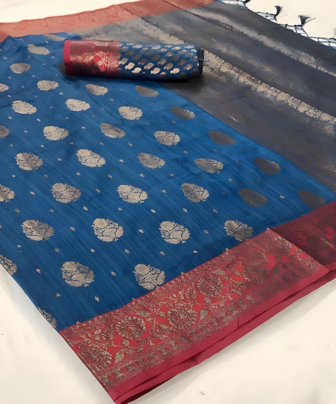 EKKTARA Saree For Women Sapphire Blue Handloom Weaving Silk Saree