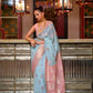 EKKTARA Saree For Women Carolina Blue Pure Linen Weaving Silk Saree