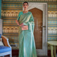 EKKTARA Saree For Women Teal Green Handloom Weaving Silk Saree