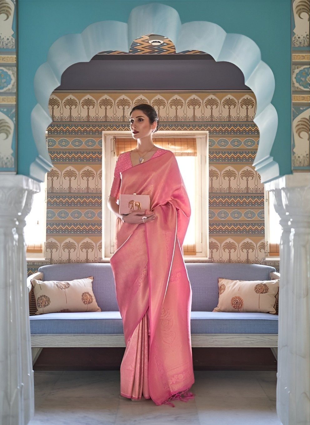 EKKTARA Saree For Women Brilliant Rose Pink Handloom Weaving Silk Saree