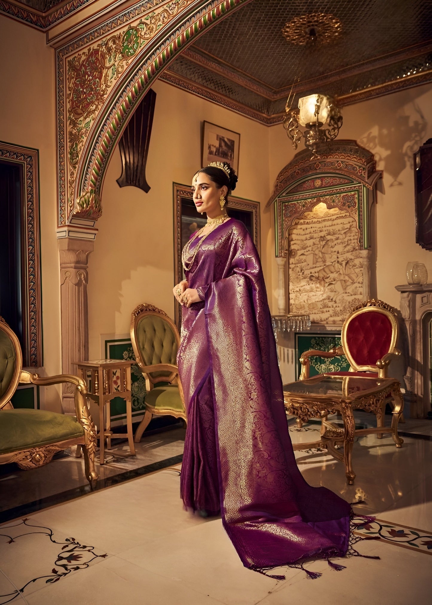 EKKTARA Saree For Women Iris Purple Kanjivaram Saree