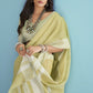 EKKTARA Saree For Women Lemon Yellow Linen Silk Chikankari Border Weaving Saree