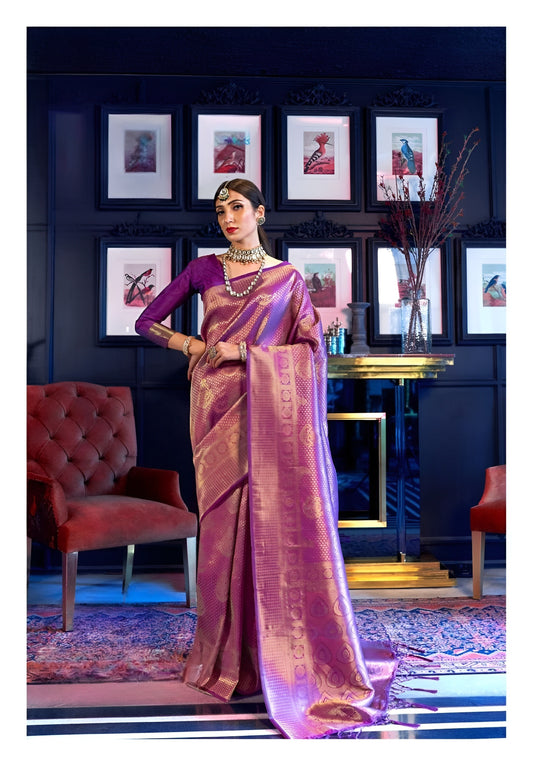 EKKTARA Saree For Women Purple Silk Handloom Weaving Saree