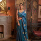 EKKTARA Saree For Women Sapphire Blue Satin  Silk Zari Weaving Saree