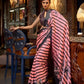 EKKTARA Saree For Women Punch Pink Black Strips Satin Silk Crepe Saree