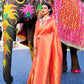 EKKTARA Saree For Women Sunny Orange Colour Handloom Weaving Kanjivaram Saree With Unstitched Blouse