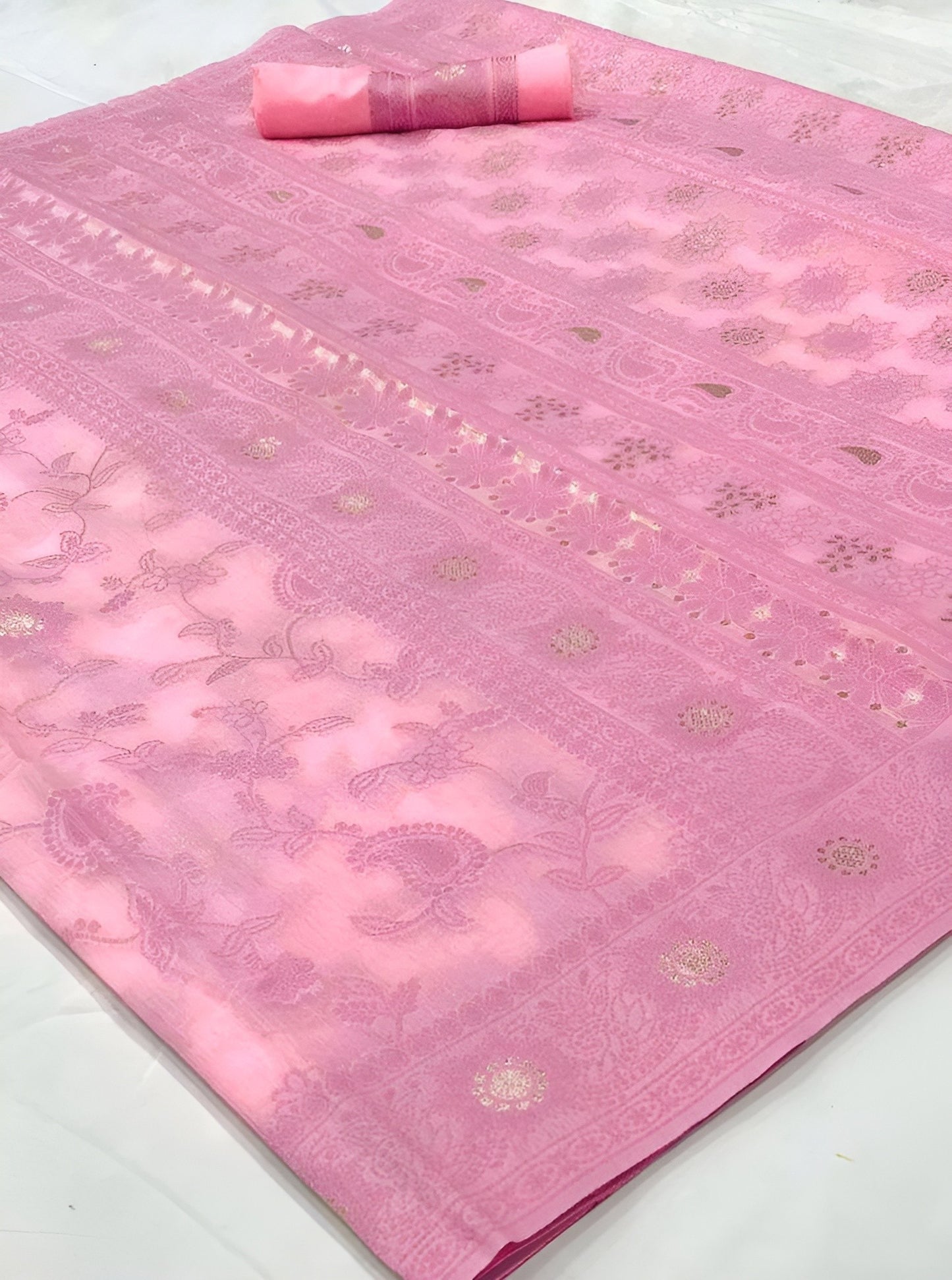 EKKTARA Saree For Women Flamingo Pink Chikankari Lucknowi Weaving Saree