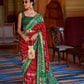 EKKTARA Saree For Women Red Colour Soft Silk Printed Patola Saree With Unstitched Blouse