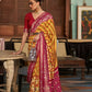 EKKTARA Saree For Women Yellow Colour Soft Silk Printed Patola Saree With Unstitched Blouse