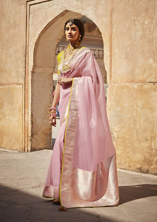 EKKTARA Saree For Women Light Pink Designer Paithani Saree