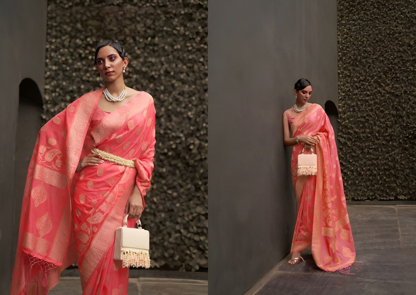 EKKTARA Saree For Women Peach Silk Two Tone Weaving Saree