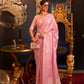 EKKTARA Saree For Women Light Blush Pink Colour Satin Silk Weaving Saree With Unstitched Blouse