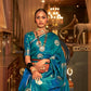 EKKTARA Saree For Women Azure Blue Satin Silk Handloom Weaving Saree