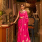 EKKTARA Saree For Women Fuchsia Pink Satin Silk Handloom Weaving Saree
