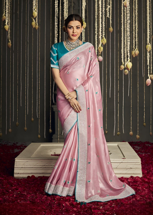 EKKTARA Saree For Women Light Pink Pure Soft Silk Celebrity Saree