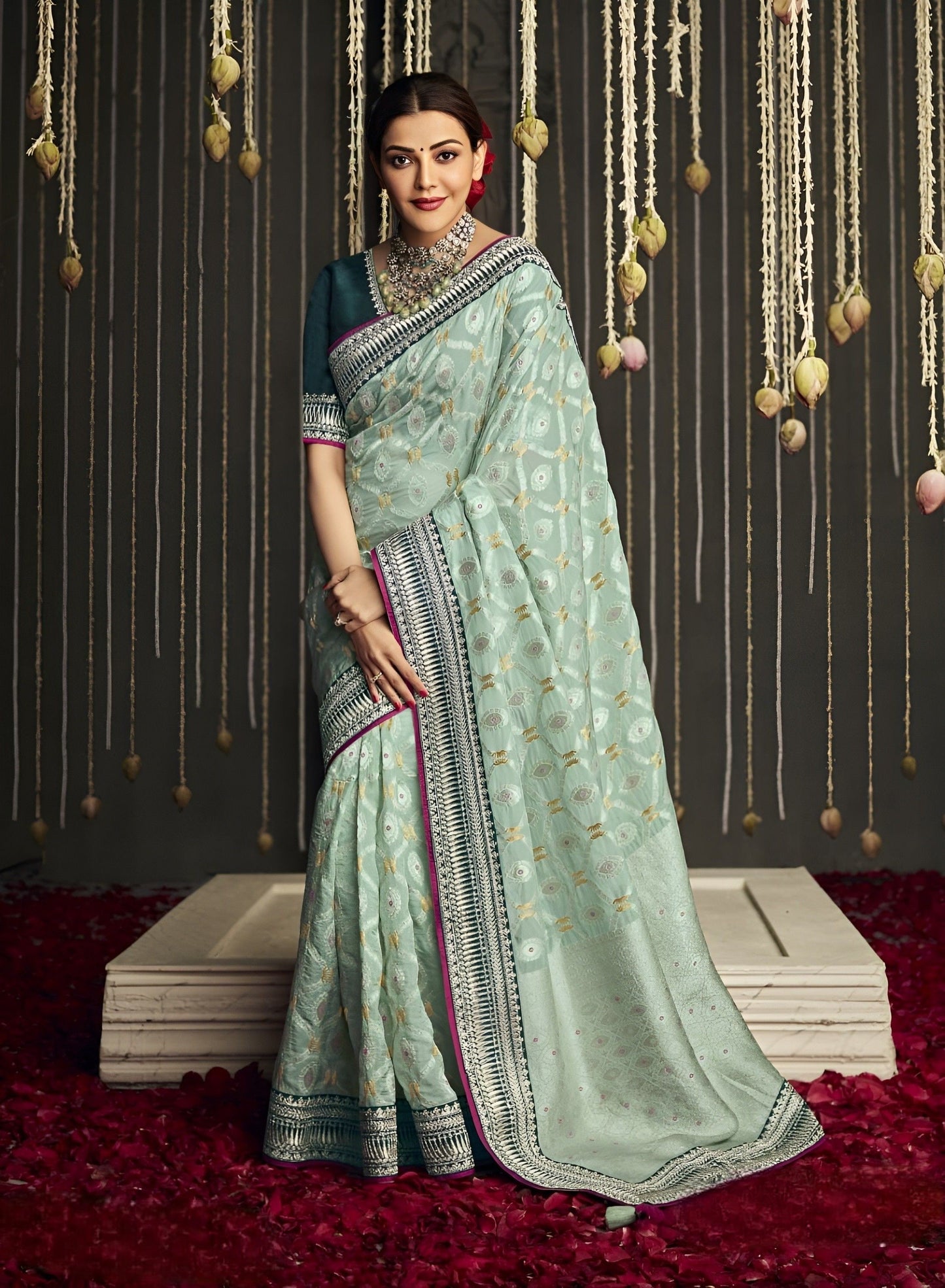 EKKTARA Saree For Women Pistachio Green Pure Soft Silk Celebrity Saree