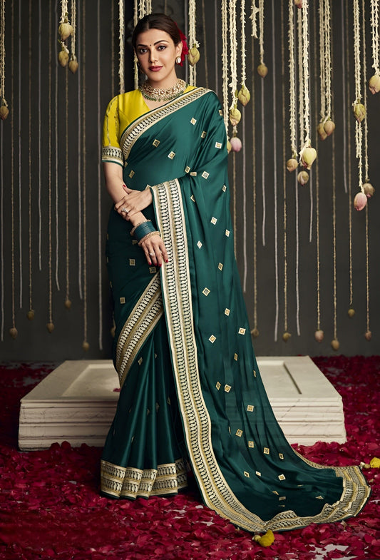 EKKTARA Saree For Women Pine Green Pure Soft Silk Celebrity Saree