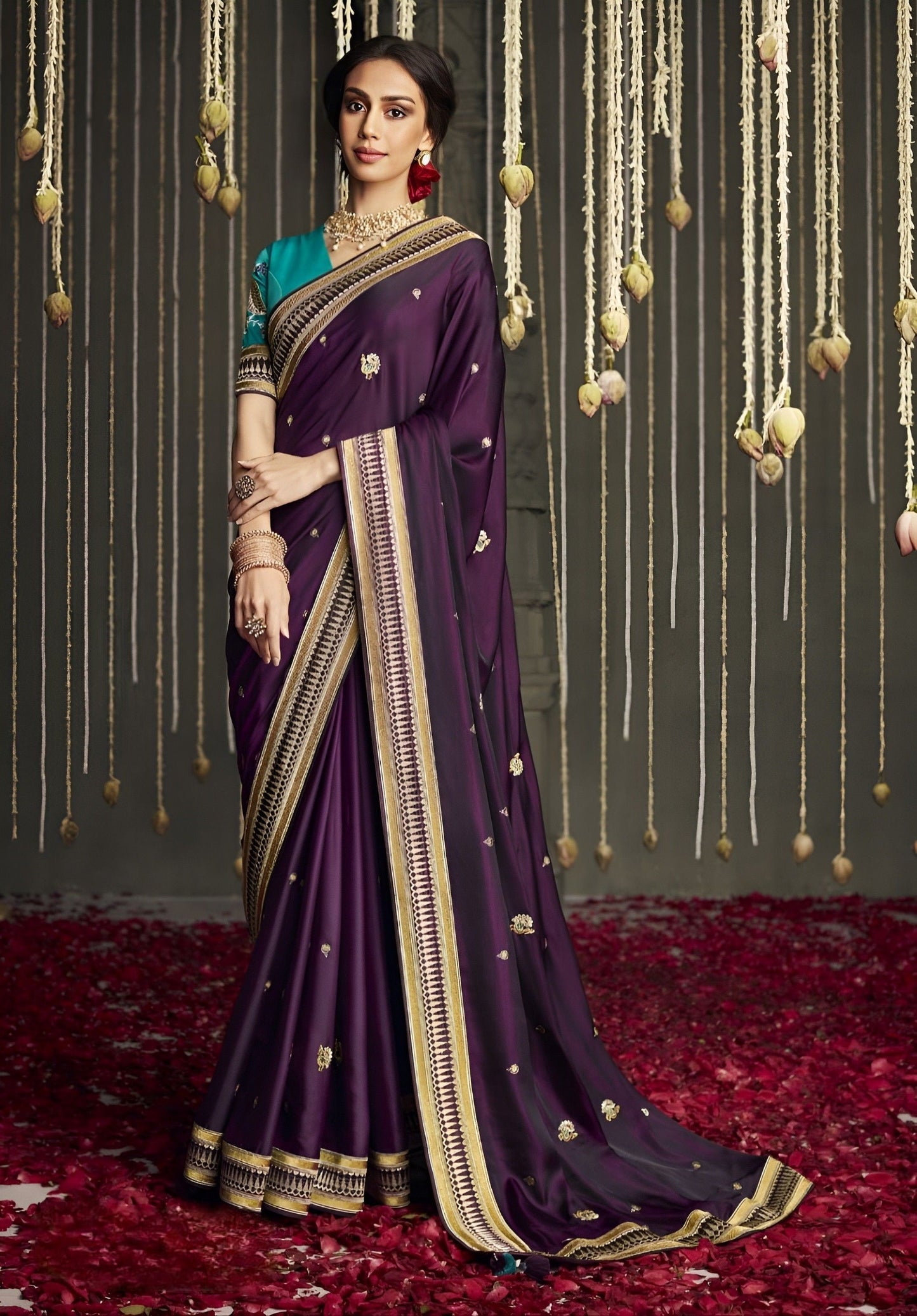 EKKTARA Saree For Women Purple Silk Designer Saree