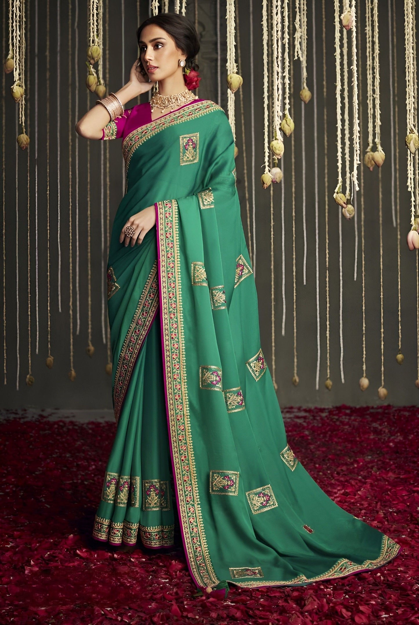 EKKTARA Saree For Women Emerald Green Designer Silk Saree