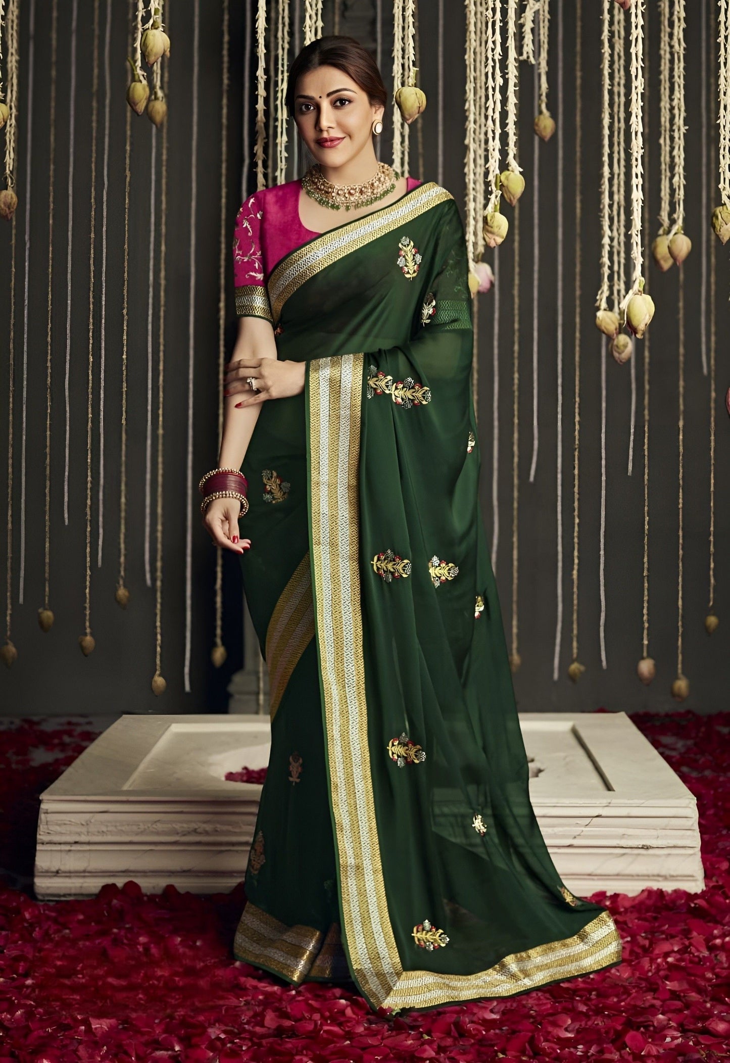EKKTARA Saree For Women Green Designer Silk Celebrity Saree