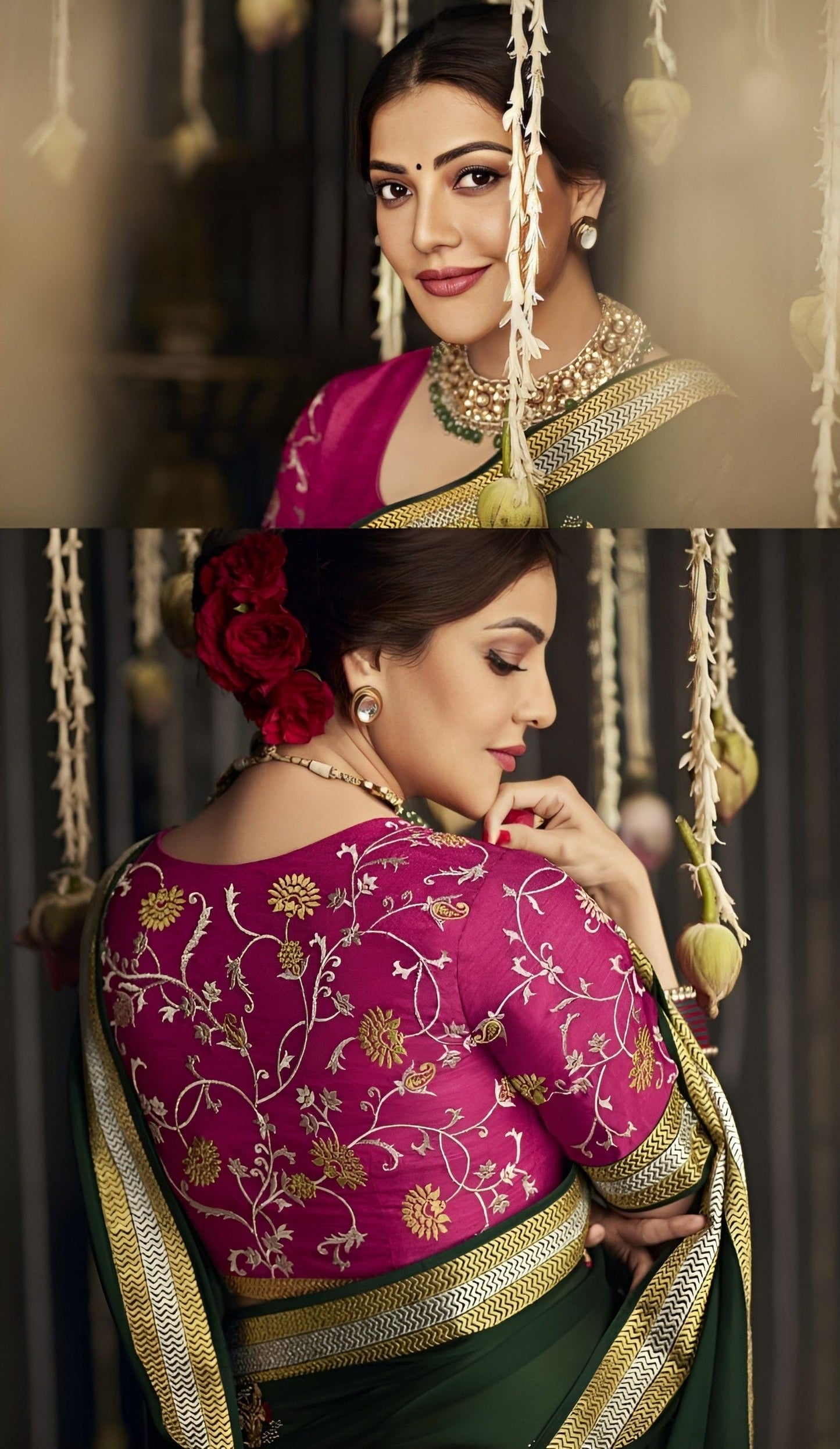 EKKTARA Saree For Women Green Designer Silk Celebrity Saree