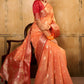 EKKTARA Saree For Women Merigold Orange Banarasi Tissue Saree