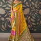 EKKTARA Saree For Women Golden Yellow Colour Pure Silk Trendy Patola Saree With Unstitched Blouse