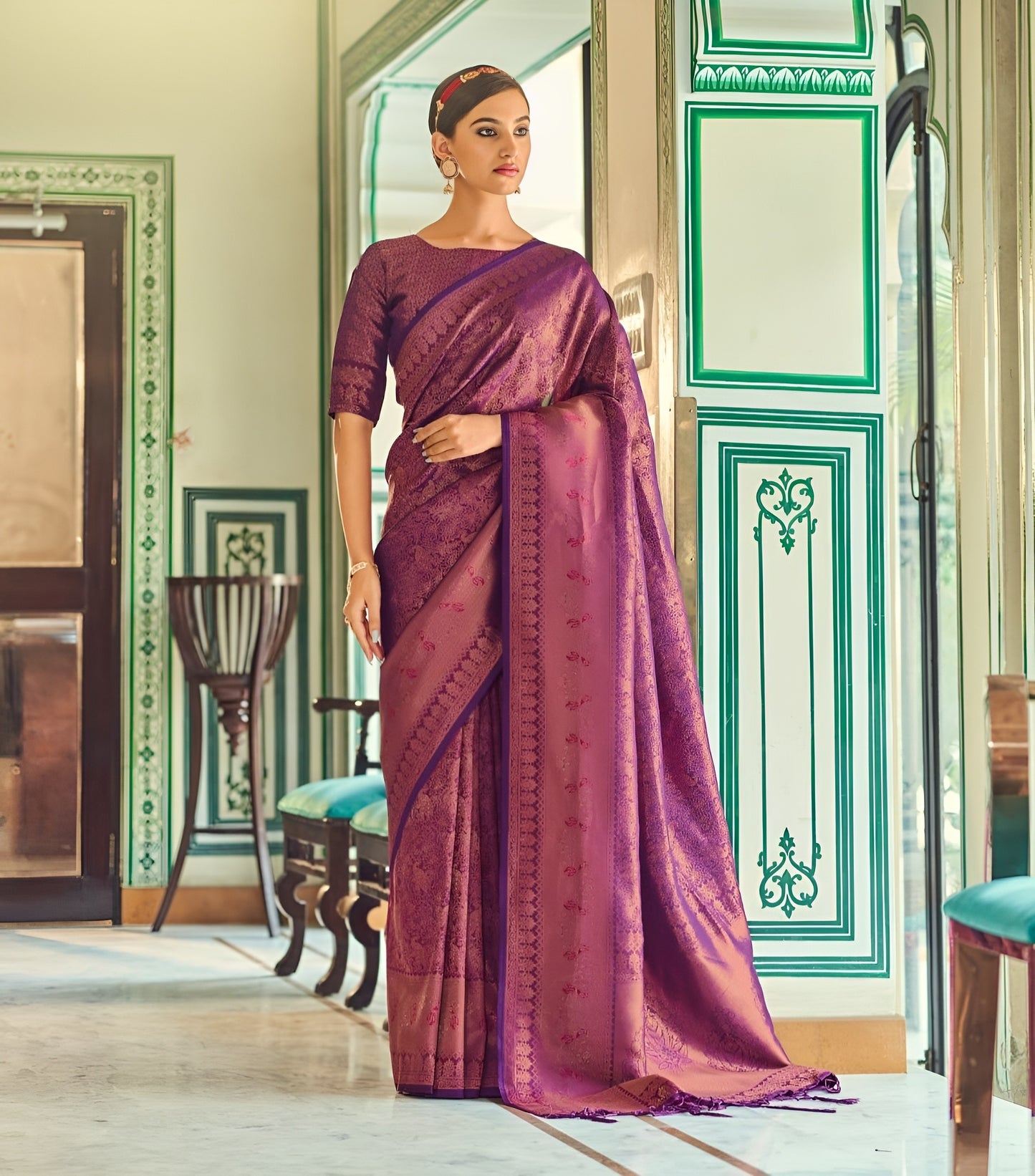 EKKTARA Saree For Women Purple Handloom Weaving Silk Saree