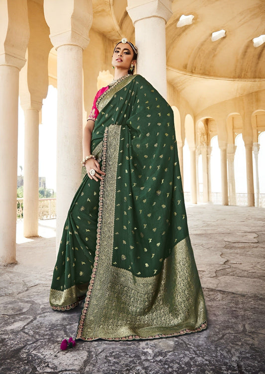 EKKTARA Saree For Women Green Dola Silk Designer Saree