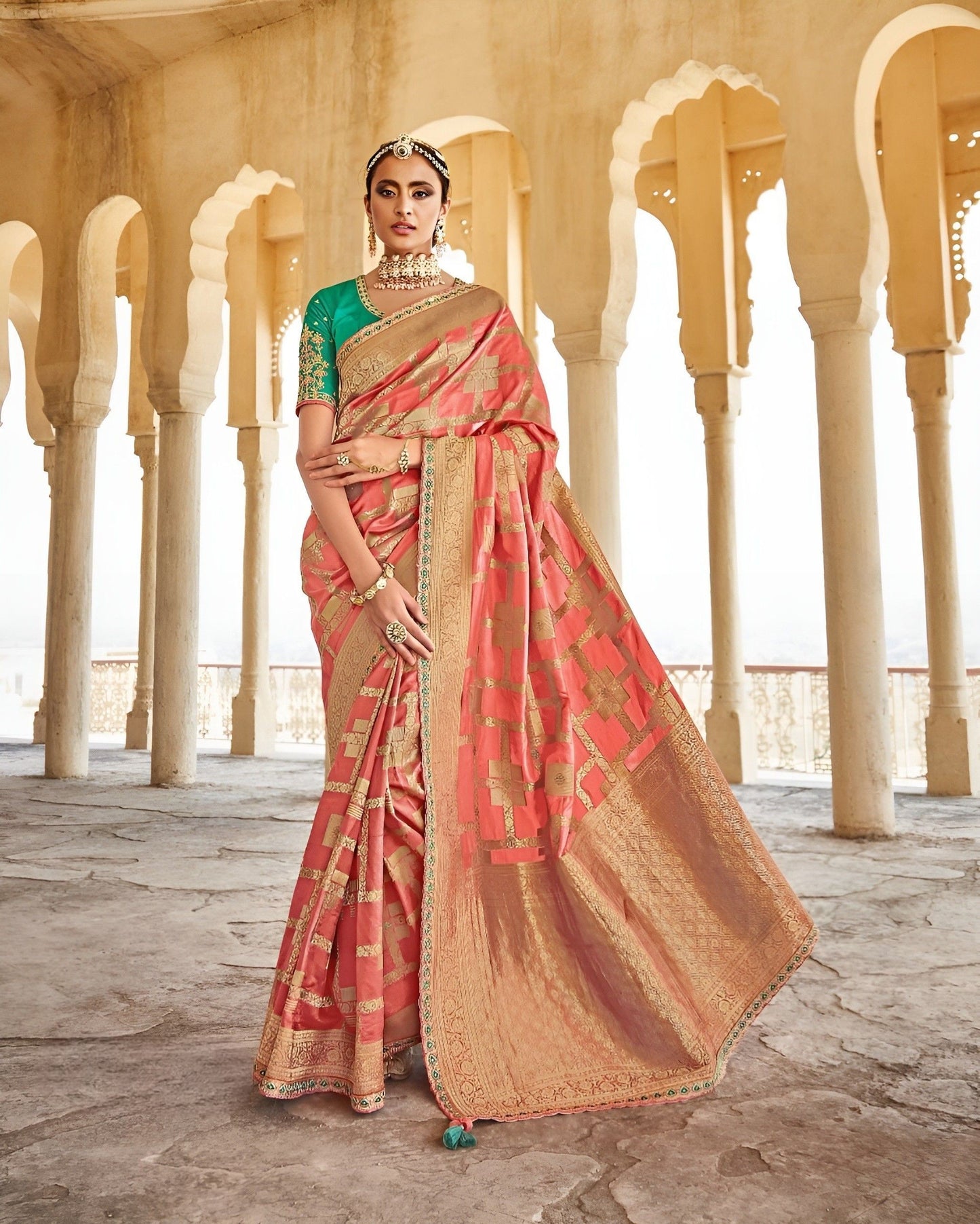 EKKTARA Saree For Women Red Dola Silk Designer Saree