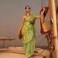 EKKTARA Saree For Women Lime Green Two Tone Handloom Weaving Satin Silk Saree